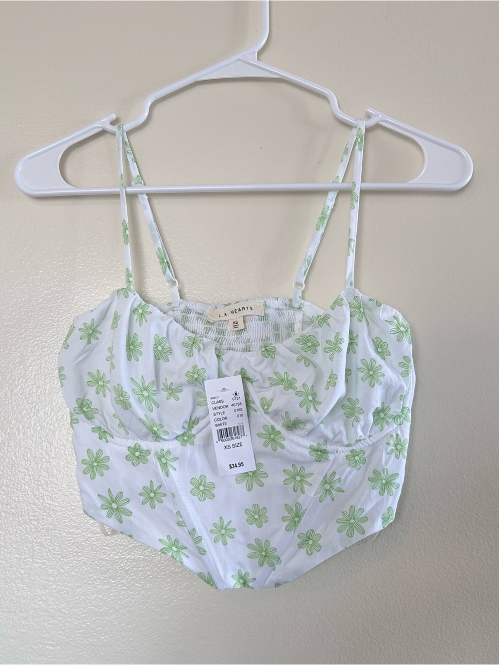 NWT XS Pacsun LA Hearts White Floral Bustier Crop Top Green Flowers Wired Garden